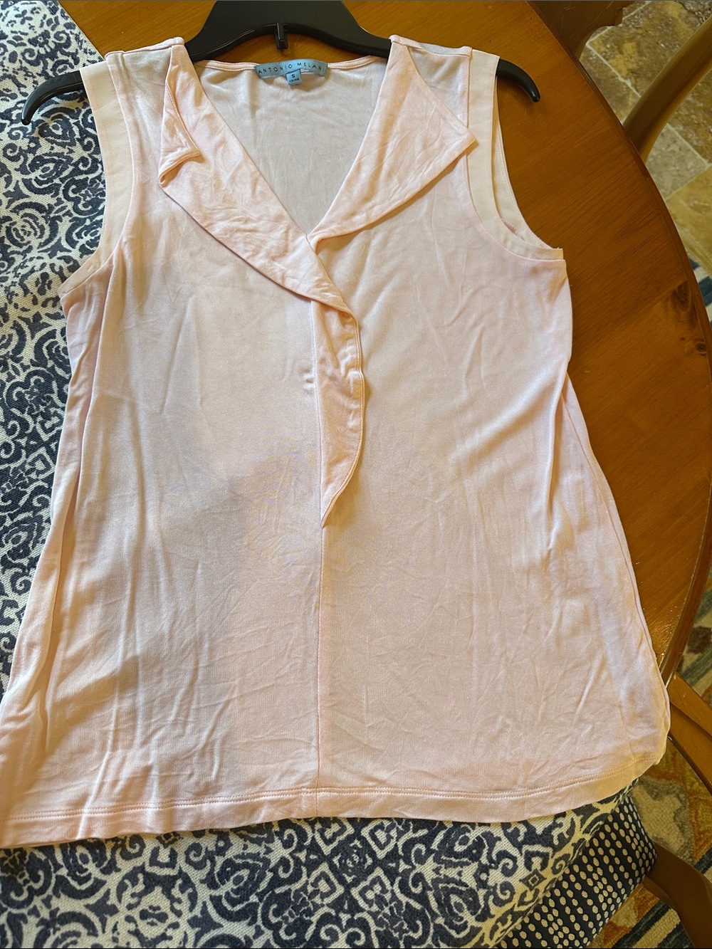 Antonio Melani Sleeveless Pink V-Neck Ruffle Women's Top